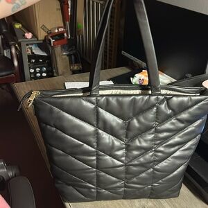 Jen & Co - Brinley Vegan Quilted Chevron Tote - Black